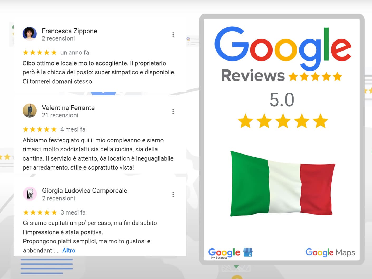 Comprar reseñas de Google en italiano - Aumente su reputación online en Italia