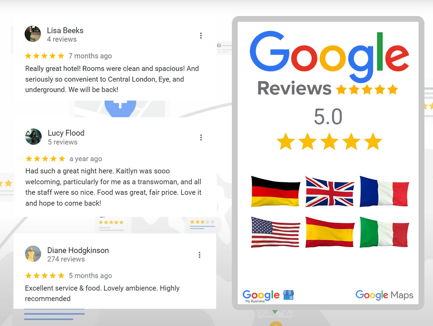 Comprar idiomas de Google Reviews